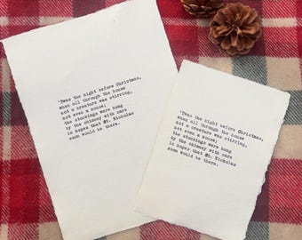 Twas the Night VOR Christmas Schreibmaschinengedicht Druck, handgeschöpftes Papier