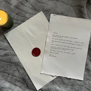 Carta de amor personalizada, carta de máquina de escribir con sello de cera en forma de corazón y sobre, aniversario, propuesta, votos matrimoniales
