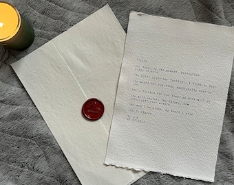 Custom Typewriter Love Letter, Cotton Rag Paper, Heart Wax Seal