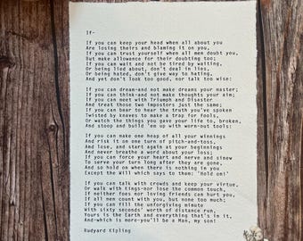 If Poem Rudyard Kipling Typewriter Poem Print, Cotton Rag Paper, Framed Wall Art Gift