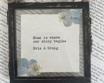 Personalisiertes Einzugsgeschenk, Geschenk zum neuen Zuhause, Erinnerungsstück an das erste eigene Zuhause, individuell gerahmter Kunstdruck, „Zuhause ist, wo unsere Geschichte beginnt“