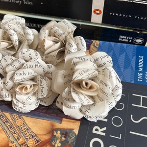 Mini handmade stemless classic book paper flowers, wedding decor, bookish gift literary gift, gift for reader, wedding flowers