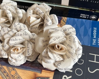 Mini handmade stemless classic book paper flowers, wedding decor, bookish gift literary gift, gift for reader, wedding flowers