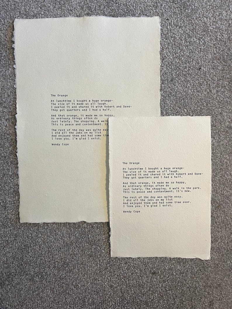 A5 the Orange Wendy Cope Typewriter Poem Print Poetry Quote Etsy