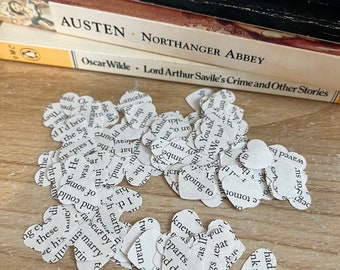 Confeti de boda literario, corazones hechos con páginas de libros clásicos, decoración de mesa