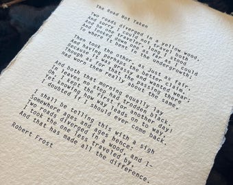 A5 The Road Not Taken by Robert Frost typewriter poem print, poetry quote, wall decor, wall art, poetry art, poetry poster