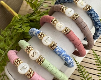 Initial Bracelet| Stacking Bracelet | Heishi Bracelet| Custom Bracelet | Heishi Bracelet|