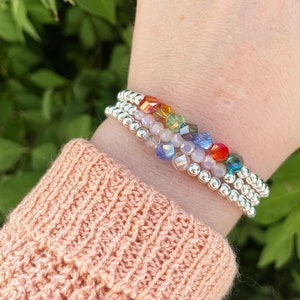 Rainbow Bracelet| Beaded Bracelet| Birthstone Bracelet| Crystal Bracelet| Rainbow Gem Bracelet| Dainty Bracelet| Silver Beaded Bracelet|