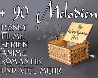 Over 90 melodies - wooden music box with and without engraving Perfect birthday gift, Valentine's Day, anniversary Personalizable hand drive