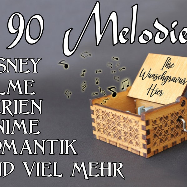 Über 90 melodien - Holzspieluhr mit und ohne Gravur Perfektes Geburtstagsgeschenk, Valentinstag, Jahrestag Personalisierbar Handantrieb