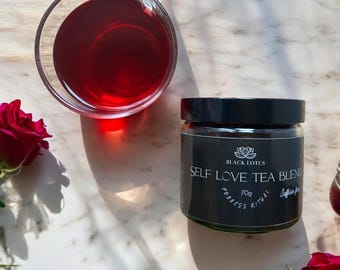 Mezcla de té de hierbas de rosa de hibisco: té para el ritual del amor propio, té floral para la relajación, té botánico para el bienestar.