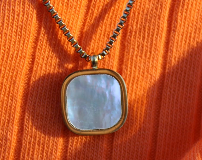 Women Square Pendant Necklace, Stone Necklace, 18K Gold Filled Women Necklace, Special Wearing Necklace, Gift for Her, Gift for Mom