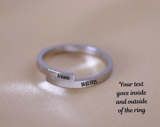 Customized & Engraved Stainless Steel Rings, Silver Adjustable Opening Ring, Anniversary Gift, gift for her, Women's Jewelry