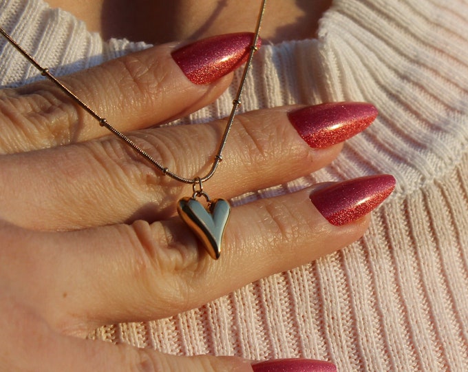 Gold Heart Pendant Necklace, Women's Gold Pendant Necklace, 18K Gold Women Necklace, Special Wearing Necklace, Gift for Her