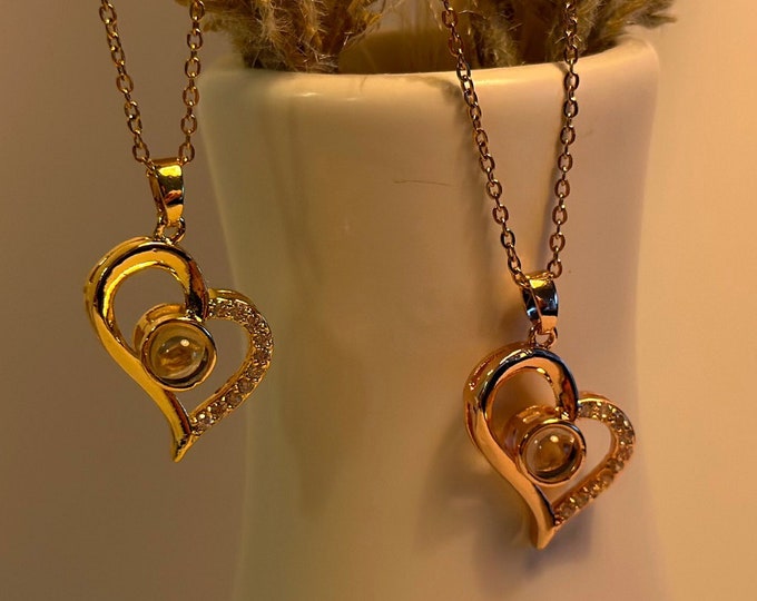 I Love You Necklace, Gold & Rose Gold Filled, Heart Diamond Jewelry for Women, Elegant Heart Necklace, Gift for Her, Symbol of Love
