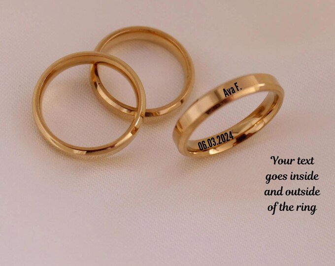 Customized & Engraved Gold Lady's Rings, Smooth Blank Stainless Steel Wedding Rings, Gift for Mothers, gift for her, Gift for Anniversary