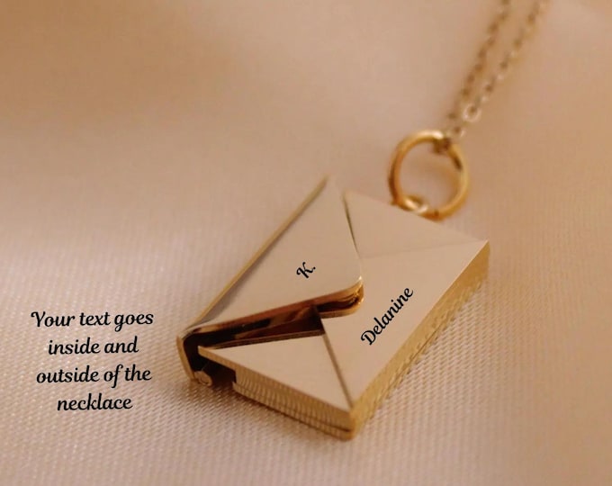 Customized & Engraved Gold Love Letter Envelope Necklace For Women, Stainless Steel Locket Pendant Necklace, gift for her, Gift for Mothers