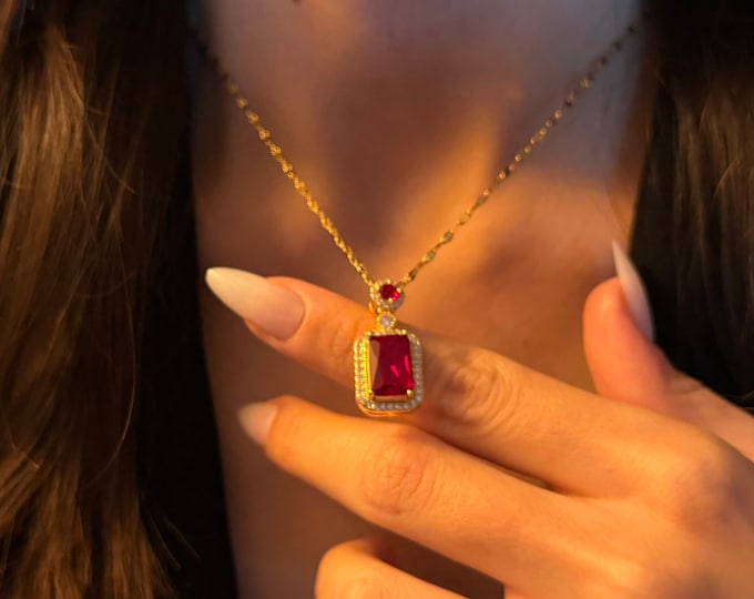 Luxury Red Zircon Necklace Jewelry, Gemstone Pendant, Bridal, Wedding, and Engagement for Women's Jewelry, Handcrafted Jewelry