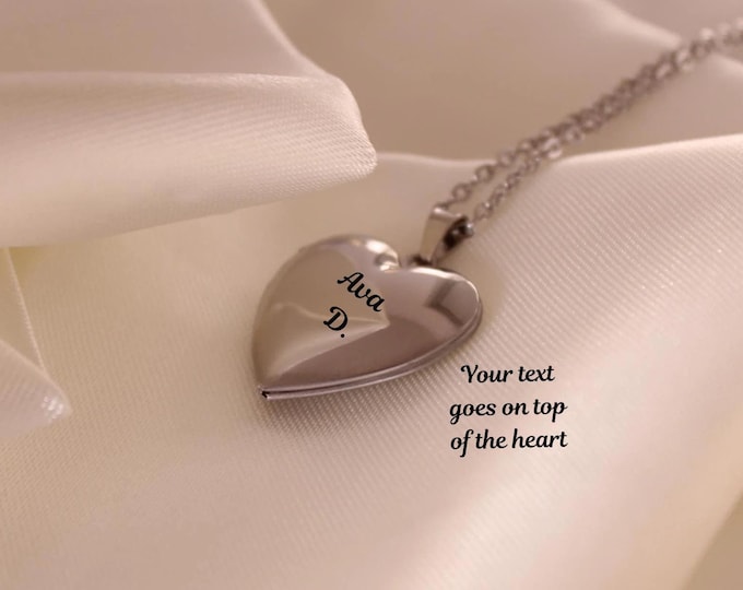 Customized & Engraved Love Heart Locket Necklace, Photo Frame Pendant Heart Locket Necklace, Heart Shaped, Stainless Steel, gift for her