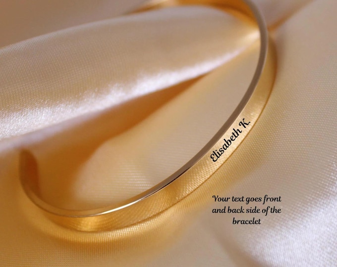 Customized & Engraved C Shape Bracelet, Simple Stainless Steel Adjustable Bracelet, Gold Tones, gift for her, Gift for Anniversary