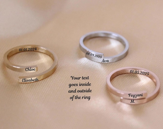 Customized & Engraved Stainless Steel Rings, Gold, Silver, Rose Gold, Adjustable Ring, Anniversary Gift, gift for her, Women's Jewelry