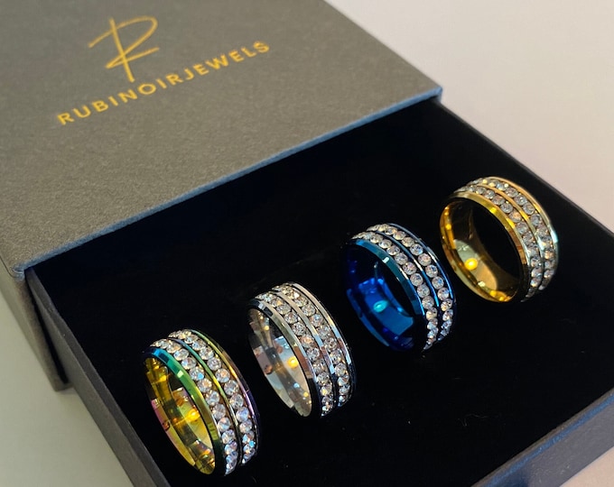 Fashion Classic, Double Row, Diamond Zircon, Stainless Steel, Ring for Men's, Anniversary Gift, Mother's Gift, gift for her, Women's Jewelry