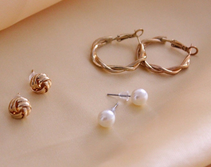 Minimalist Earrings, Gold Metal Earrings Set, Fashion Pearl Circle Drop Earrings Set, Set of Earrings Jewelry for Women, Gift for Mom