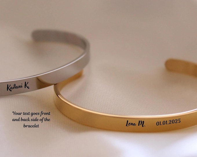 Customized & Engraved C Shape Bracelet, Simple Stainless Steel Adjustable Bracelet, Gold and Silver Tones, Gift to Her, Gift for Anniversary