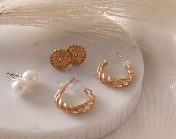 Minimalist Earrings, (6pcs) Set Gold Metal Earrings Set, Fashion Geometric Pearl Circle Drop Earrings Set, Gift for Mom, Gift for Her