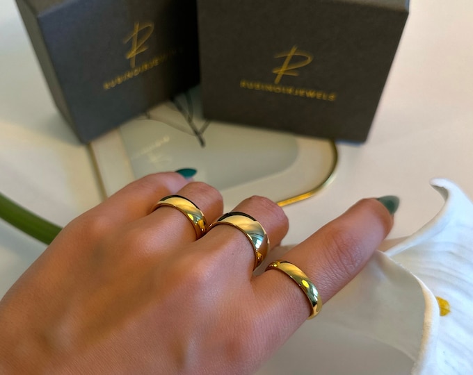 Luxury 18K Gold Filled, Women Simple, Bold Minimalist Band Rings, Thin Wide Dome Stackable Rings, Women's Jewelry