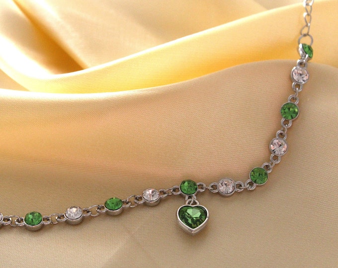 Silver Green Heart Bracelets, Women Blue Sapphire, Tanzanite Chain Bracelet, Trendy Wedding Gift Fine Jewelry, Gift for Her