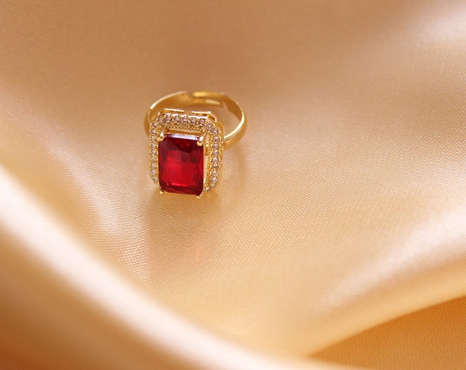Luxury Red Zircon Ring (Resizable) Jewelry, Gemstone Pendant, Handcrafted Jewelry, Gift for Her, Wedding and Engagement for Women's Jewelry