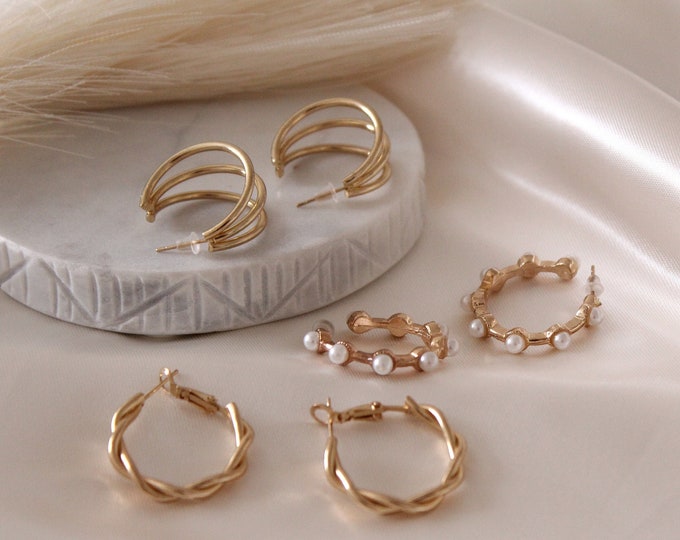 Gold Earrings (6pcs) Set, Geometric Pearl Circle Drop Earrings Set, Minimalist Earrings, 2023 Trend Set of Earrings Jewelry, Gift for Mom