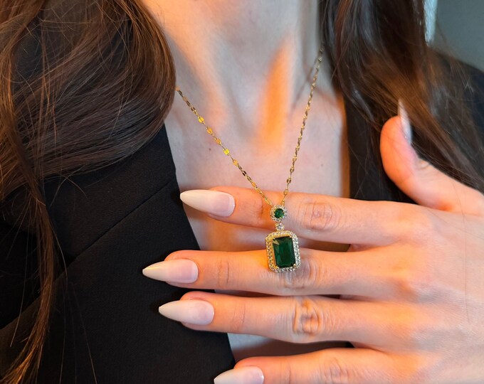 Luxury Green Zircon Necklace Jewelry, Gemstone Pendant, Bridal, Wedding, and Engagement for Women's Jewelry, Handcrafted Jewelry