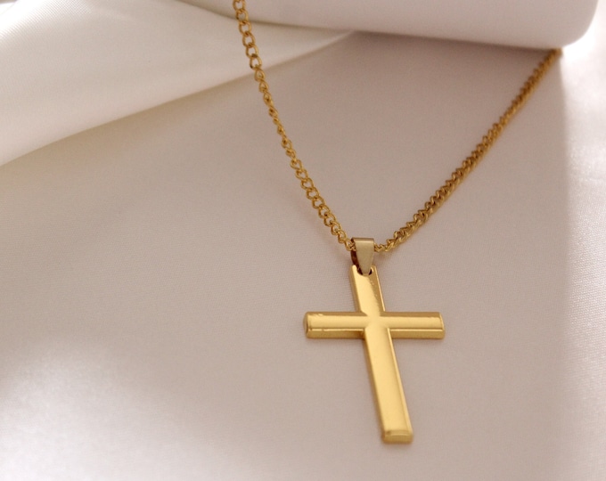 Gold Cross Pendant Necklace, High Quality, Gold Hip Hop Long Chain, Cross Pendant Necklace for Children's, Men's, Unisex, Women's