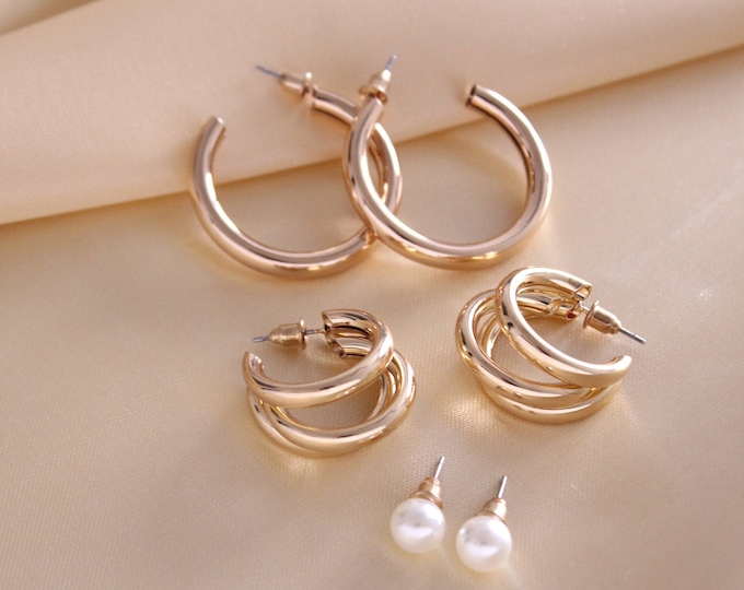 6pcs Set Minimalist Earrings, Gold Metal Earrings (6pcs) Set, Fashion Geometric Pearl Circle Drop Earrings Set, Earrings Jewelry for Women