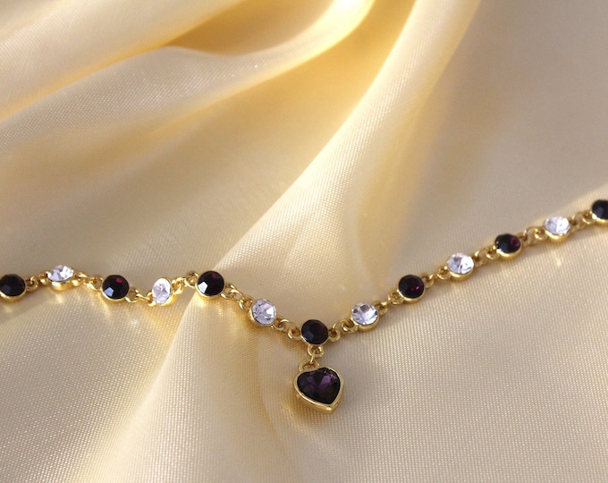 Gold Purple Heart Bracelets, Women Purple Sapphire, Tanzanite Chain Bracelet, Trendy Gift Fine Jewelry, Gift for Her, Anniversary Gift