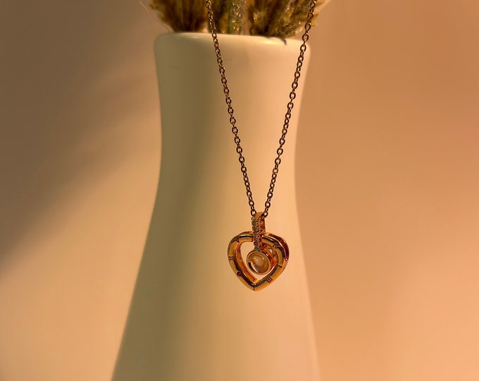 I Love You Necklace, Rose Gold Filled, Heart Diamond Jewelry, Women's Jewelry, Rose, Gold Filled Jewelry, Heart Diamond Necklace
