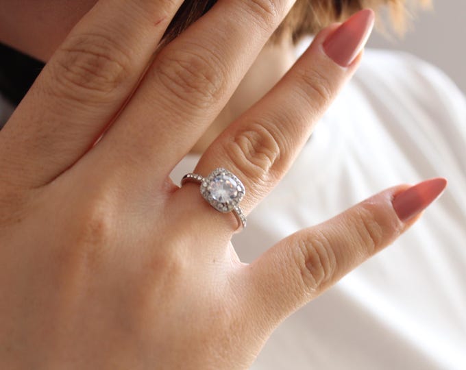 Moissanite Diamond Ring, Bridal & Engagement Ring, Promise and Wedding Ring, Anniversary Gift, Mother's Gift, Women's Square Design Jewelry