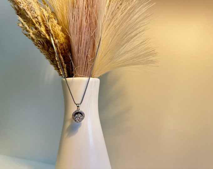 Luxury Diamond Necklace, Silver Glitter, Cubic Zirconia, CZ Round, Crystal Jewelry Set for Women, Gift for her, Gift for Mother