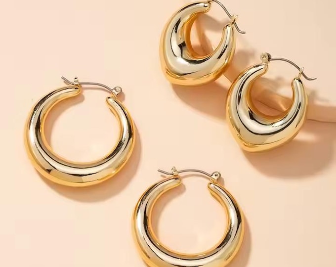 2025 Trending Women's Jewelry, Gold Filled, Metal Chunky, Oval Hoop Earrings for Mother's Gift, Wedding, Engagement, Party, Handmade Jewelry
