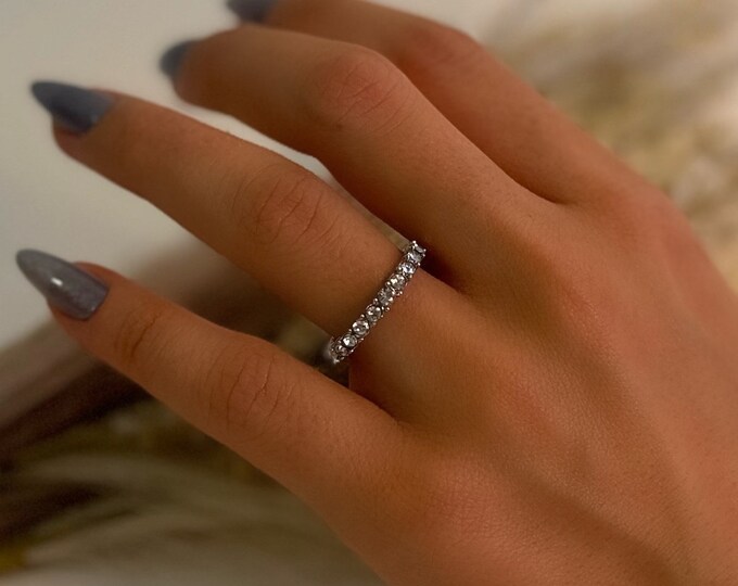 Silver Diamond, Zircon Gemstone, Promise and Engagement Wedding Ring, Anniversary Gift, Handmade Crafted, Mother's Gift and Women's Jewelry