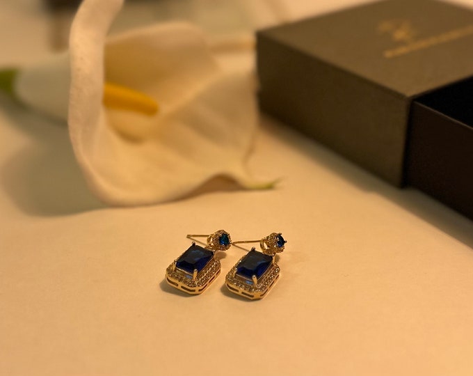 Luxury Blue Zircon Earrings Jewelry, Gemstone Pendant, Rings, Necklace, and Earrings for Bridal, Wedding, and Engagement for Women's Jewelry