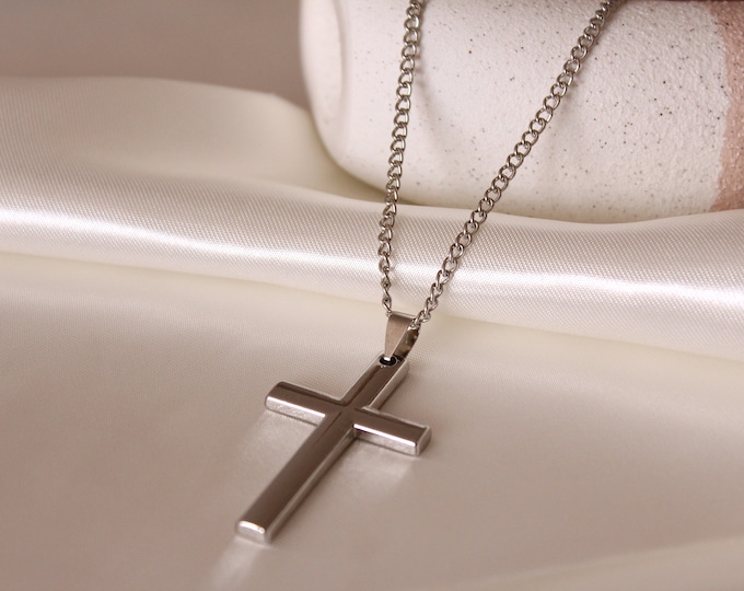 High Quality, Silver Cross Pendant Necklace, Silver Hip Hop Long Chain, Cross Pendant Necklace for Children's, Men's, Unisex, Women's