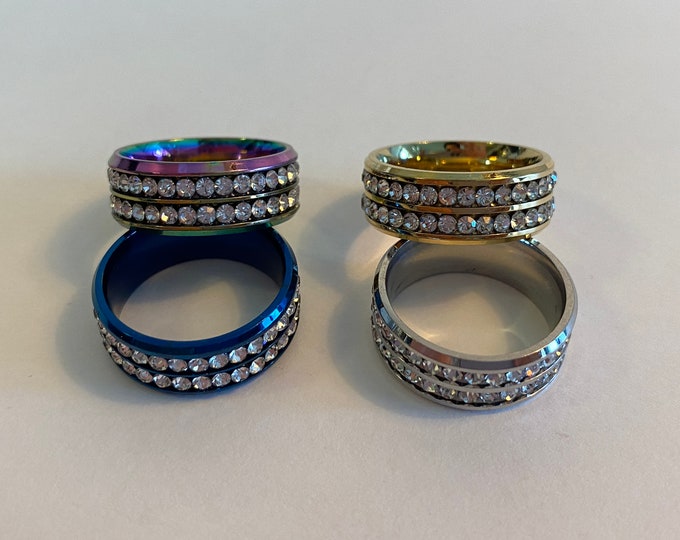 Colorful Classic, Double Row, Diamond Zircon, Stainless Steel, Ring for Men's, Anniversary Gift, Mother's Gift, Gift to Her, Women's Jewelry