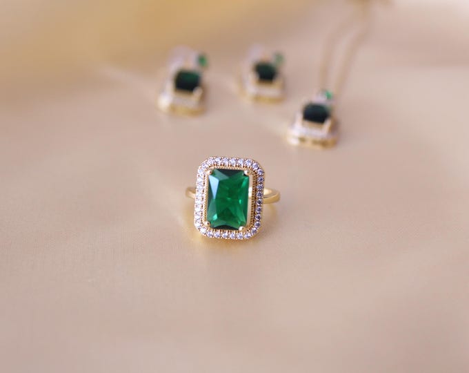 Luxury Green Zircon Ring (Resizable) Jewelry, Gemstone Pendant, Handcrafted Jewelry, Gift for Her, Wedding, Engagement for Women's Jewelry