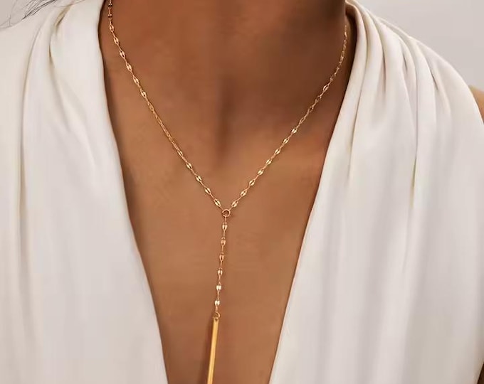 Y-Shaped Bar Tassel Chain Necklace, Jewelry Dainty Gold Filled Necklace, Cross Y-shaped Necklace, Gift for Her, Adjustable Necklace