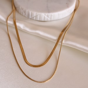 Double Layer gift for her,, Women&#39;s 18K Gold Necklace, Stainless Steel, Necklace for Women, Statement Jewelry, Layered Necklace
