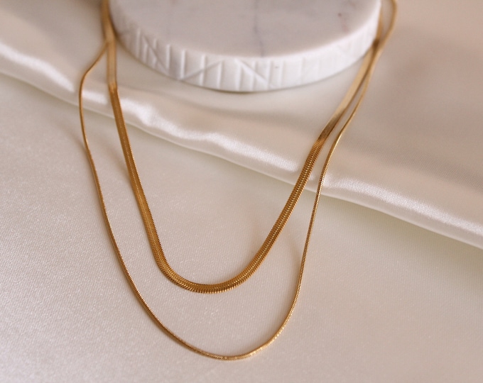 Double Layer gift for her,, Women's 18K Gold Necklace, Stainless Steel, Necklace for Women, Statement Jewelry, Layered Necklace