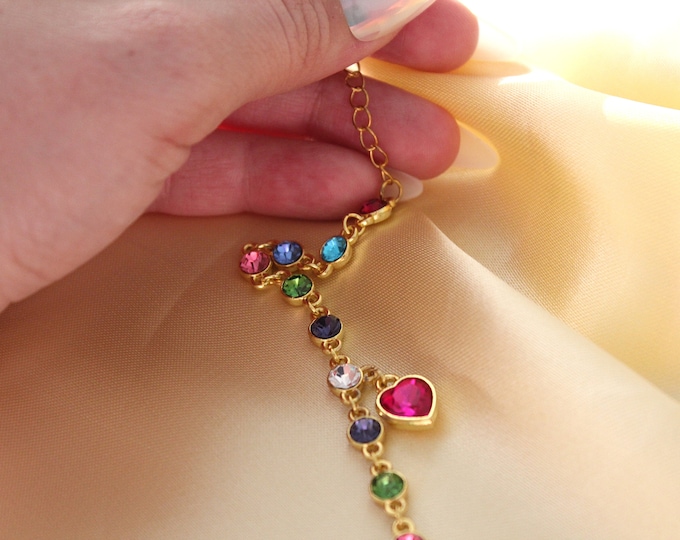 Women's Gold Multi-Color Bracelet, Women Multi-Color Sapphire, Tanzanite Chain Bracelet, Trendy Wedding Gift Fine Jewelry, Gift for Her